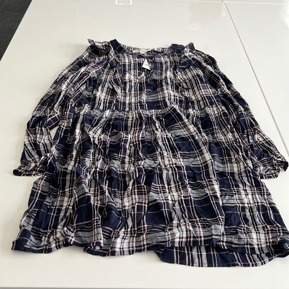 Loft plaid navy dress